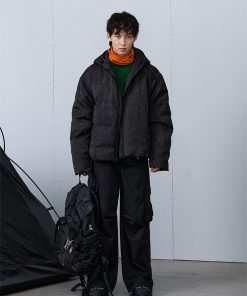 Black Textured Down Jacket - Stylish Winter Outerwear, Warm Insulated Coat for Men, Trendy Urban Fashion, Essential Cold Weather Piece