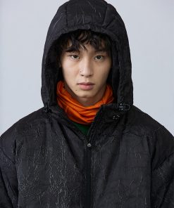 Black Textured Down Jacket - Stylish Winter Outerwear, Warm Insulated Coat for Men, Trendy Urban Fashion, Essential Cold Weather Piece