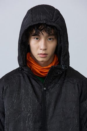 Black Textured Down Jacket - Stylish Winter Outerwear, Warm Insulated Coat for Men, Trendy Urban Fashion, Essential Cold Weather Piece