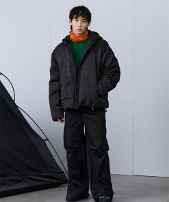 Black Textured Down Jacket - Stylish Winter Outerwear, Warm Insulated Coat for Men, Trendy Urban Fashion, Essential Cold Weather Piece