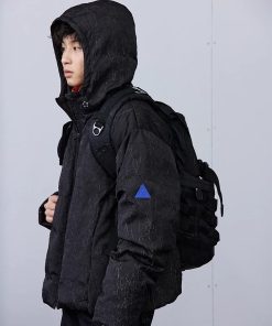 Black Textured Down Jacket - Stylish Winter Outerwear, Warm Insulated Coat for Men, Trendy Urban Fashion, Essential Cold Weather Piece