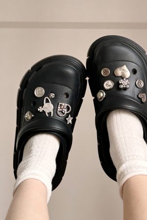 Black Thick-Soled Hole Shoes for Women - Summer 2025 DIY Height-Increasing Non-Slip Slippers - Trendy Outdoor Footwear
