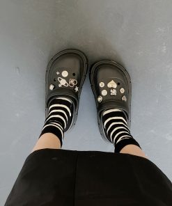 Black Thick-Soled Hole Shoes for Women - Summer 2025 DIY Height-Increasing Non-Slip Slippers - Trendy Outdoor Footwear