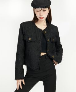 Black Tweed Short Socialite Coat for Women, Chanel-Style, Spring 2025 Fashion, Elegant High-End Outerwear