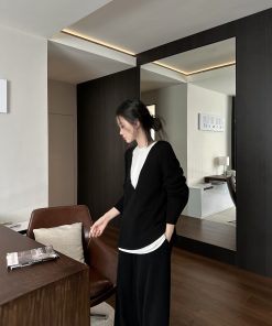 Black V-Neck Knitted Cardigan for Women - Relaxed Fit, Versatile Spring/Summer Layering Essential, Effortless Style