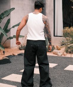 Black Wide-Leg Vintage Straight-Leg Pants with Curved Blade Design - Trendy Night Mist Style for Effortless Fashion