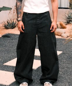 Black Wide-Leg Vintage Straight-Leg Pants with Curved Blade Design - Trendy Night Mist Style for Effortless Fashion