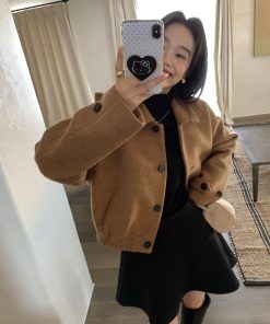 Black Woolen A-Line Skirt for Women, High-Waisted Slim Fit, Versatile Short Skirt, Korean Style for Autumn and Winter