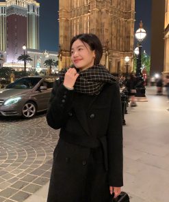 Black Woolen Coat for Women - Loose Fit, High-End Quality, Quilted Long Winter Outerwear, Korean Style Fashion