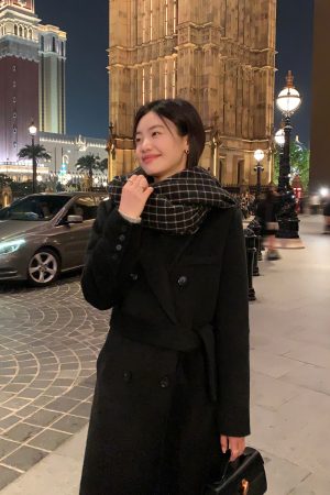 Black Woolen Coat for Women - Loose Fit, High-End Quality, Quilted Long Winter Outerwear, Korean Style Fashion