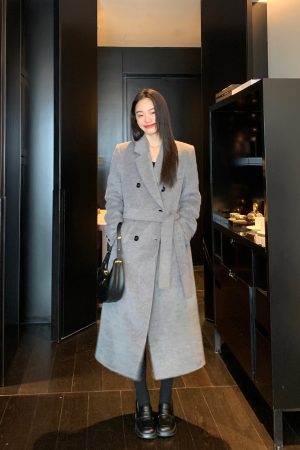 Black Woolen Coat for Women - Loose Fit, High-End Quality, Quilted Long Winter Outerwear, Korean Style Fashion