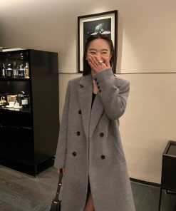 Black Woolen Coat for Women - Loose Fit, High-End Quality, Quilted Long Winter Outerwear, Korean Style Fashion