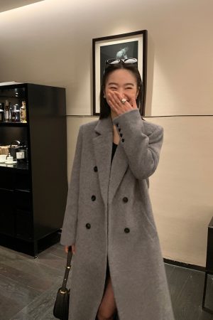 Black Woolen Coat for Women - Loose Fit, High-End Quality, Quilted Long Winter Outerwear, Korean Style Fashion