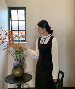 Black Woolen Vest Dress for Women - Autumn Winter Layered Suspender Dress, High-End Quality, Waist-Cinching Design