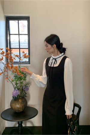 Black Woolen Vest Dress for Women - Autumn Winter Layered Suspender Dress, High-End Quality, Waist-Cinching Design