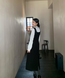 Black Woolen Vest Dress for Women - Autumn Winter Layered Suspender Dress, High-End Quality, Waist-Cinching Design