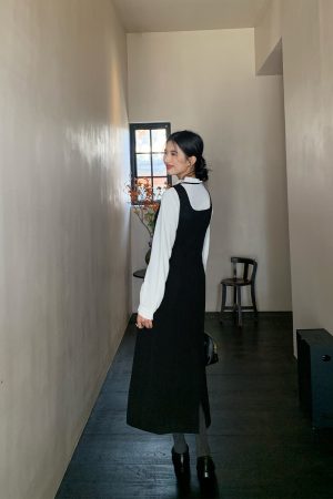 Black Woolen Vest Dress for Women - Autumn Winter Layered Suspender Dress, High-End Quality, Waist-Cinching Design