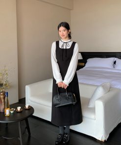 Black Woolen Vest Dress for Women - Autumn Winter Layered Suspender Dress, High-End Quality, Waist-Cinching Design