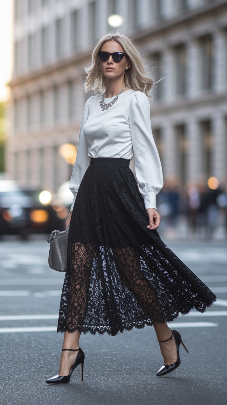 Trendy Black Lace Skirt Outfit for Night Out outfit idea