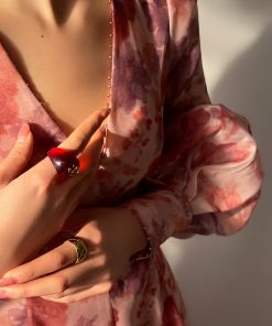 Blooming Purple Iris Romantic French Print Dress - Light Luxury High-End Beaded Mid-Length Gown, Elegant 90s Inspired Fashion