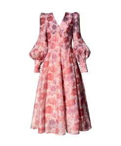 Blooming Purple Iris Romantic French Print Dress - Light Luxury High-End Beaded Mid-Length Gown, Elegant 90s Inspired Fashion