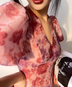 Blooming Purple Iris Romantic French Print Dress - Light Luxury High-End Beaded Mid-Length Gown, Elegant 90s Inspired Fashion