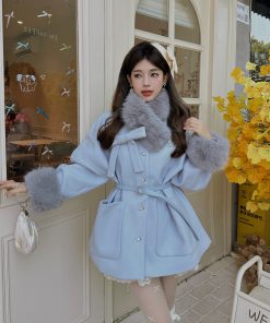 Blue Angel Mid-Length Woolen Cape Coat for Kids - Waist-Defined Design for Autumn and Winter Fashion