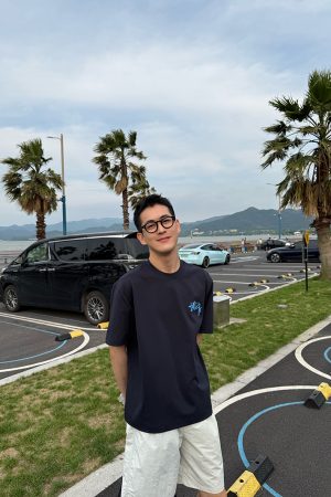 Blue Back Letter Print Short Sleeve T-Shirt for Men - Summer American Street Style, Loose Fit, Casual Fashion