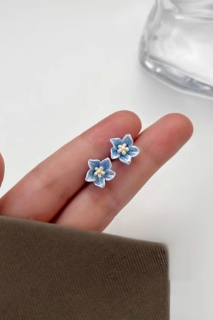 Blue Camellia Flower Stud Earrings for Women - Trendy 2025 High-End Floral Jewelry with Unique Style