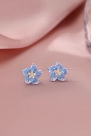Blue Camellia Flower Stud Earrings for Women - Trendy 2025 High-End Floral Jewelry with Unique Style