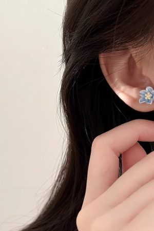 Blue Camellia Flower Stud Earrings for Women - Trendy 2025 High-End Floral Jewelry with Unique Style