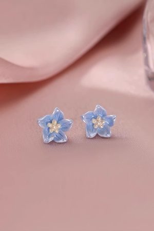 Blue Camellia Flower Stud Earrings for Women - Trendy 2025 High-End Floral Jewelry with Unique Style