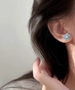 Blue Camellia Flower Stud Earrings for Women - Trendy 2025 High-End Floral Jewelry with Unique Style