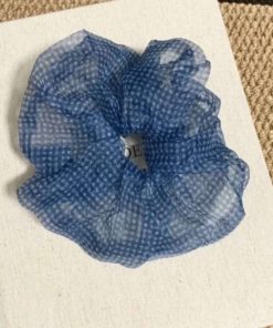 Blue Checkered Bubble Mesh Claw Clip Hair Accessory - Large Cloud Puff Shark Clip for Back of Head - Y2K Style Hair Clip