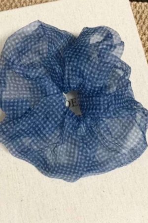 Blue Checkered Bubble Mesh Claw Clip Hair Accessory - Large Cloud Puff Shark Clip for Back of Head - Y2K Style Hair Clip