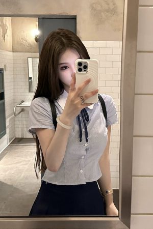 Blue College Style Shirt and Pleated Skirt Set for Women, High-End JK Top and Short Skirt, Summer 2025 Fashion