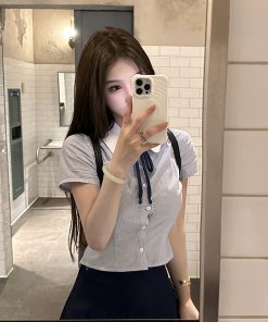 Blue College Style Shirt and Pleated Skirt Set for Women, High-End JK Top and Short Skirt, Summer 2025 Fashion