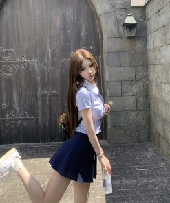 Blue College Style Shirt and Pleated Skirt Set for Women, High-End JK Top and Short Skirt, Summer 2025 Fashion
