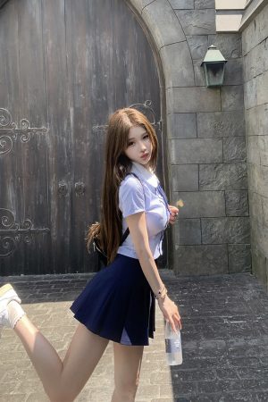 Blue College Style Shirt and Pleated Skirt Set for Women, High-End JK Top and Short Skirt, Summer 2025 Fashion