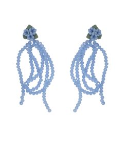 Blue Crystal Bead Stud Earrings with Tassel Flower Design - Versatile Light Luxury Vacation Style Ear Accessories for Women