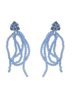 Blue Crystal Bead Stud Earrings with Tassel Flower Design - Versatile Light Luxury Vacation Style Ear Accessories for Women