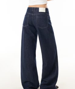 Blue Curved Blade Jeans for Women - Trendy Washed Loose Straight Wide-Leg Pants in 90s American Style