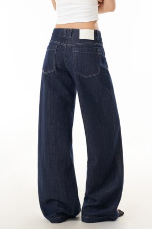 Blue Curved Blade Jeans for Women - Trendy Washed Loose Straight Wide-Leg Pants in 90s American Style