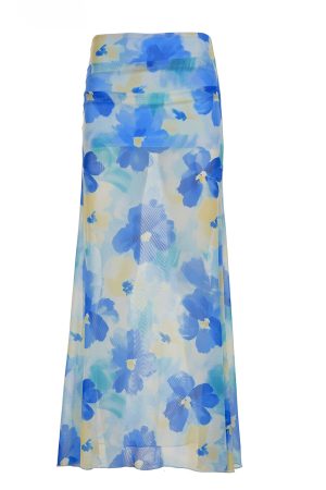 Blue Floral Fitted Mermaid Long Skirt - Maldives Vacation Style, Summer Fashion, Beach Ready, Tropical Vibes