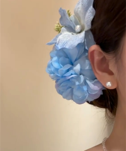 Blue Floral Hair Clip for Women - Early Spring Temperament Hair Accessory, Sweet Vacation Style Hairpin, Trendy Floral Design