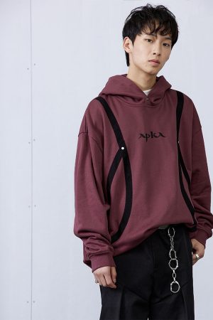 Blue-Gray Purple Striped Structure Hoodie - Trendy 90s Inspired Fashion with Stylish Detail