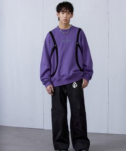 Blue-Gray Purple Striped Structure Hoodie - Trendy 90s Inspired Fashion with Stylish Detail