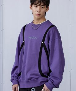 Blue-Gray Purple Striped Structure Hoodie - Trendy 90s Inspired Fashion with Stylish Detail