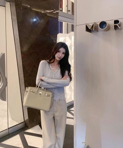 Blue Knitted Shirt Women's Heavy Craft Elegant Cardigan Top - Sea Salt Special Blend, Trendy Y2K Style, Perfect for Layering