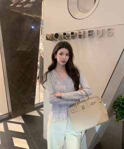 Blue Knitted Shirt Women's Heavy Craft Elegant Cardigan Top - Sea Salt Special Blend, Trendy Y2K Style, Perfect for Layering